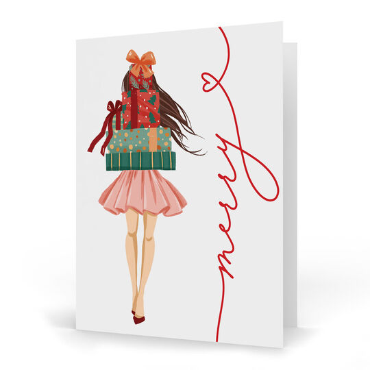Merry Holiday Girl with Gifts Folded Holiday Cards